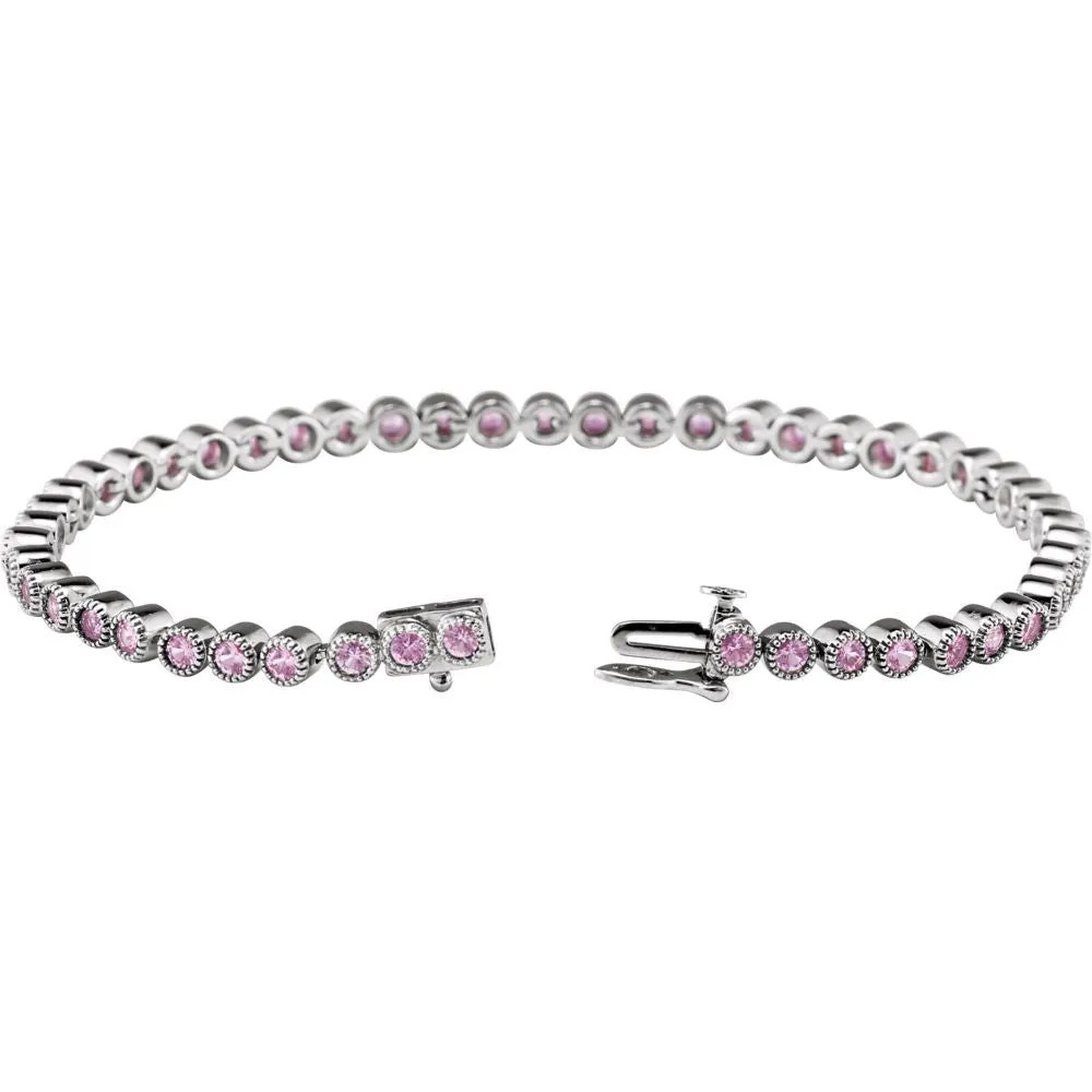 14k White Gold Pink Sapphire 7.25" Line Bracelet
