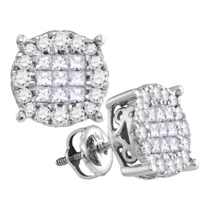 14K White Gold Princess Diamond Soleil Cluster Earrings 1.00 Cttw