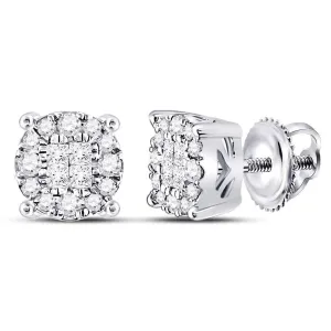 14K White Gold Princess Round Diamond Soleil Cluster Earrings 1/4 Cttw