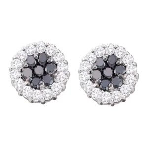 14K White Gold Round Black Color Enhanced Diamond Flower Cluster Screwback Earrings 3/4 Cttw