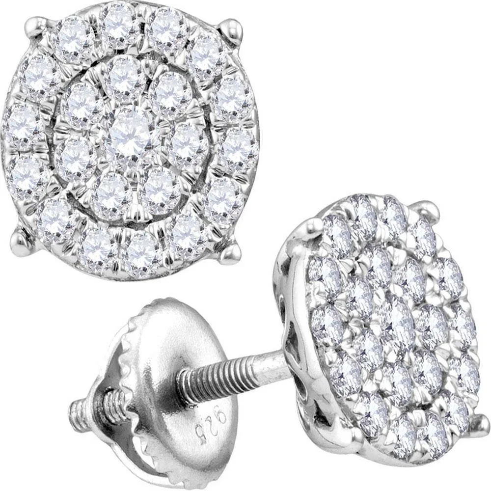 14K White Gold Round Diamond Cindys Dream Concentric Cluster Stud Earrings 2.00 Cttw
