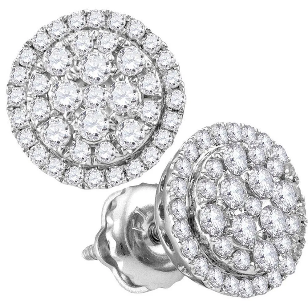 14K White Gold Round Diamond Circle Cluster Earrings 1/2 Cttw