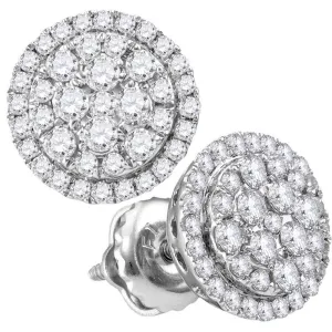 14K White Gold Round Diamond Circle Cluster Earrings 1/2 Cttw