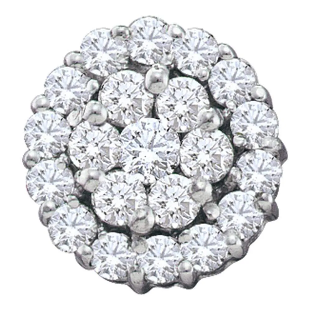 14K White Gold Round Diamond Circle Frame Flower Cluster Earrings 1-1/2 Cttw