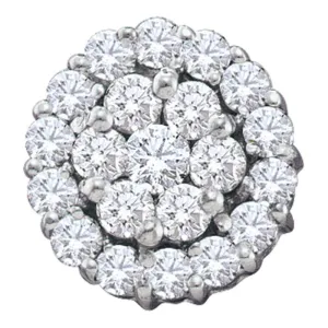 14K White Gold Round Diamond Circle Frame Flower Cluster Earrings 1-1/2 Cttw