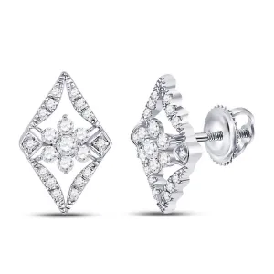 14K White Gold Round Diamond Cluster Earrings 3/8 Cttw