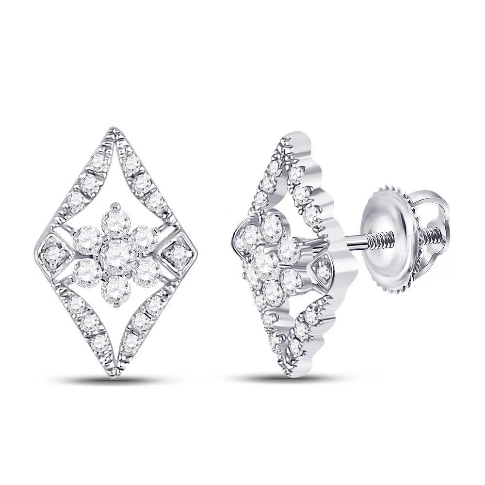 14K White Gold Round Diamond Cluster Earrings 3/8 Cttw