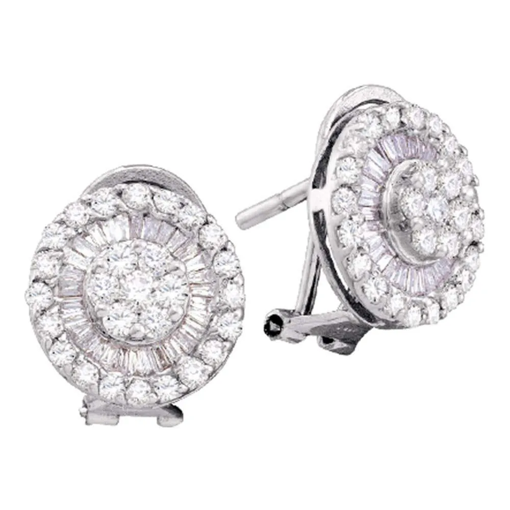 14K White Gold Round Diamond Cluster French-clip Earrings 1.00 Cttw