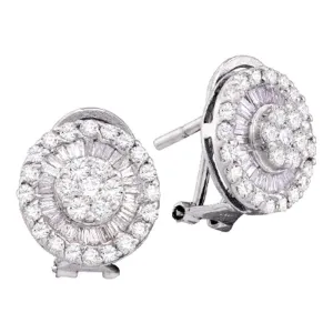 14K White Gold Round Diamond Cluster French-clip Earrings 1.00 Cttw