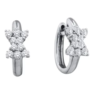 14K White Gold Round Diamond Cluster Huggie Earrings 1/2 Cttw