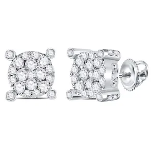 14K White Gold Round Diamond Corner Cluster Earrings 1/2 Cttw