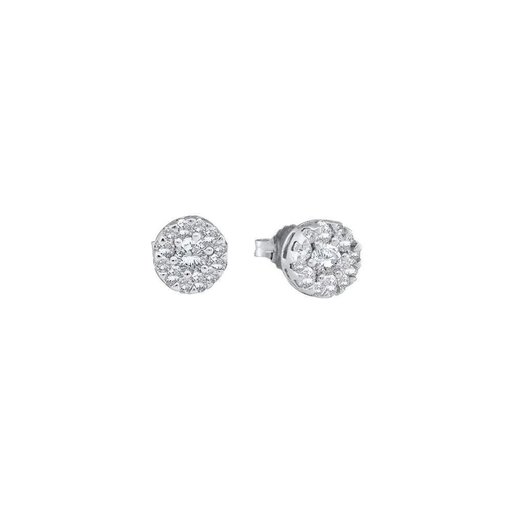 14K White Gold Round Diamond Flower Cluster Stud Earrings 1/4 Cttw