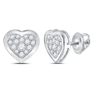 14K White Gold Round Diamond Heart Cluster Earrings 1/2 Cttw
