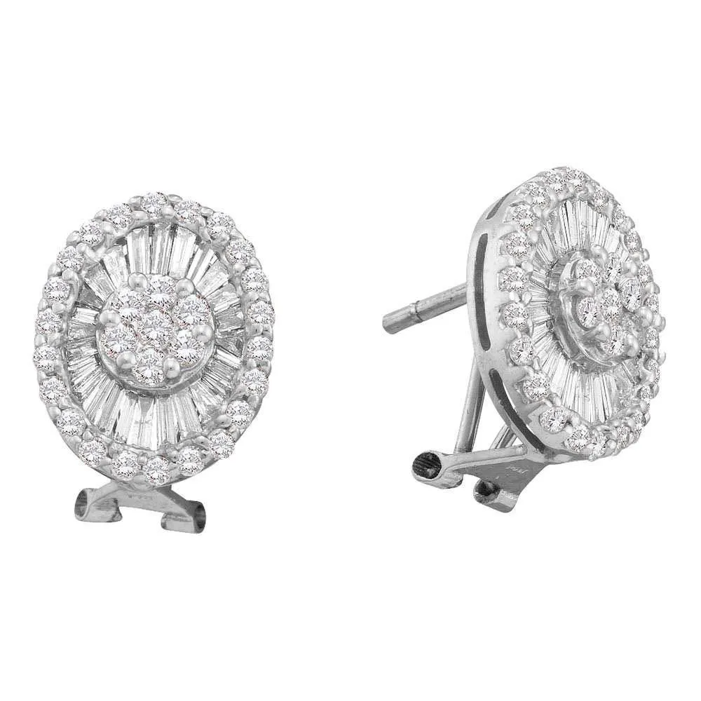 14K White Gold Round Diamond Oval French-clip Cluster Earrings 1-5/8 Cttw
