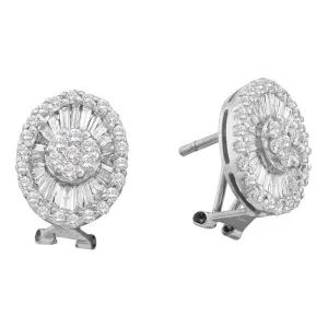14K White Gold Round Diamond Oval French-clip Cluster Earrings 1-5/8 Cttw