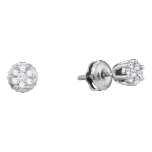 14K White Gold Round Diamond Small Flower Cluster Screwback Earrings 1/6 Cttw