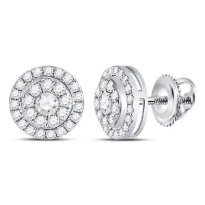14K White Gold Round Diamond Solitaire Cluster Stud Earrings 1/2 Cttw