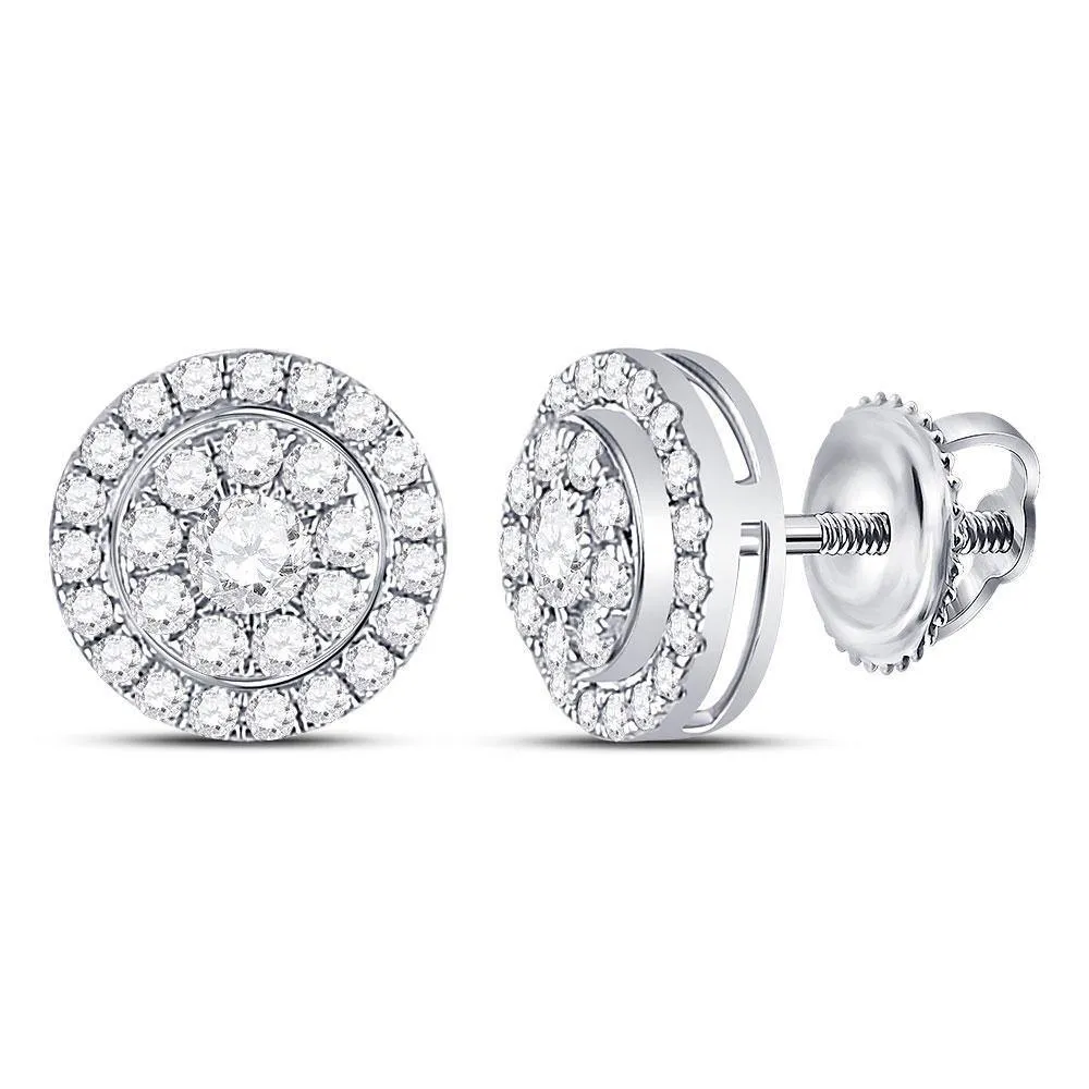 14K White Gold Round Diamond Solitaire Cluster Stud Earrings 1/2 Cttw