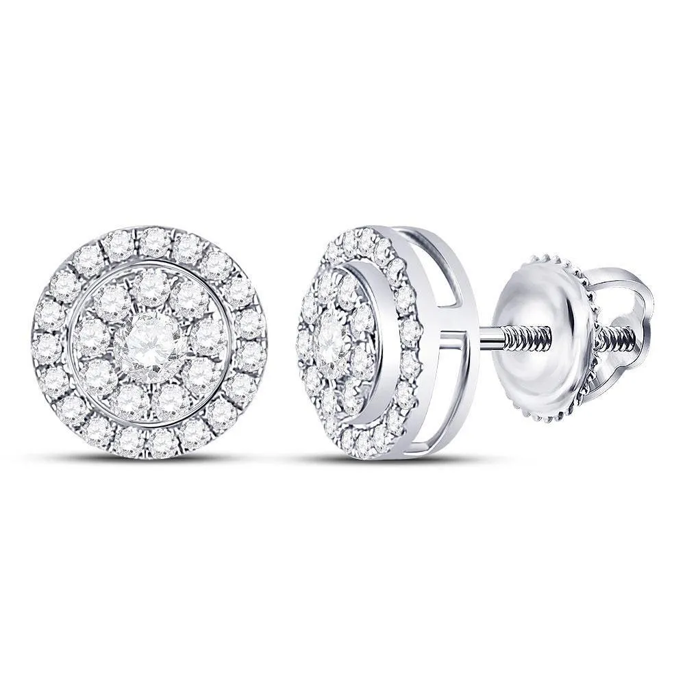 14K White Gold Round Diamond Solitaire Cluster Stud Earrings 1/4 Cttw