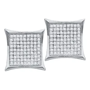 14K White Gold Round Diamond Square Cluster Earrings 1/2 Cttw