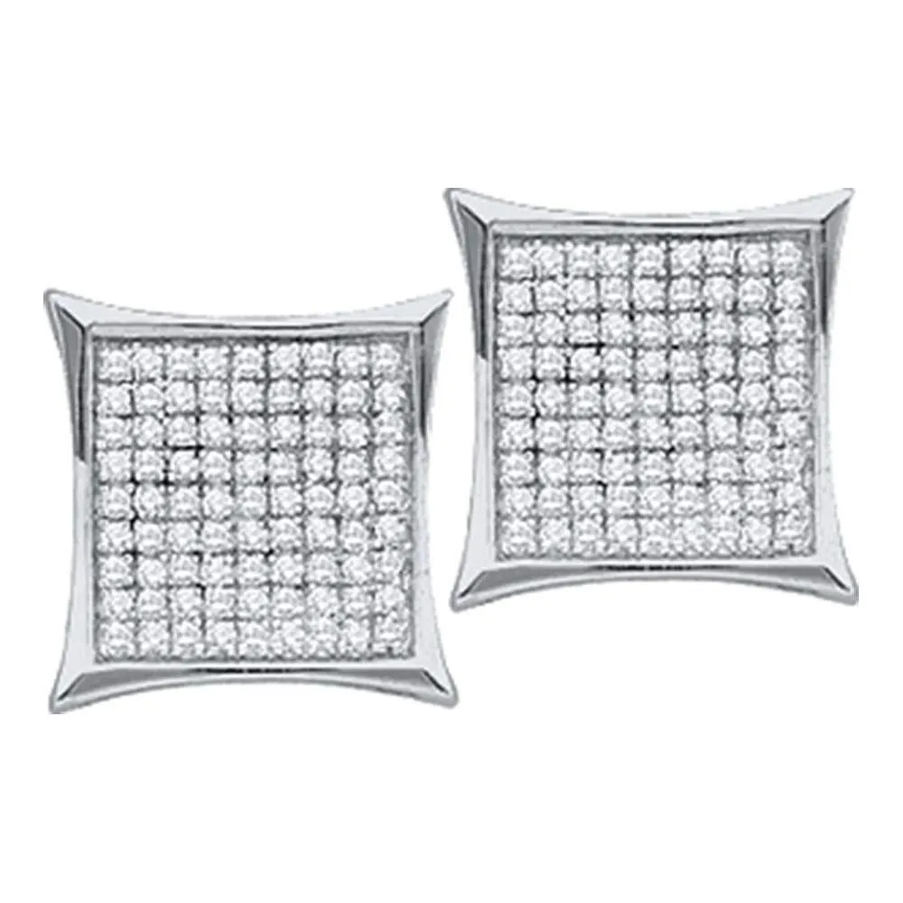 14K White Gold Round Diamond Square Cluster Earrings 1/2 Cttw