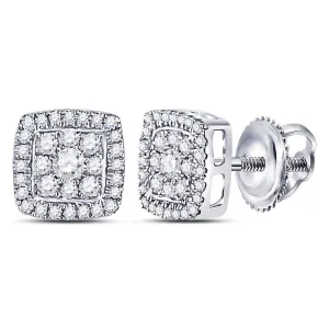 14K White Gold Round Diamond Square Cluster Earrings 1/3 Cttw