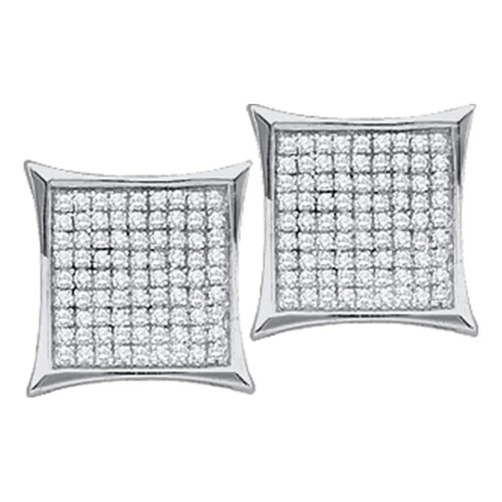 14K White Gold Round Diamond Square Kite Cluster Stud Earrings 1/10 Cttw