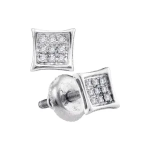 14K White Gold Round Diamond Square Kite Cluster Stud Earrings 1/20 Cttw