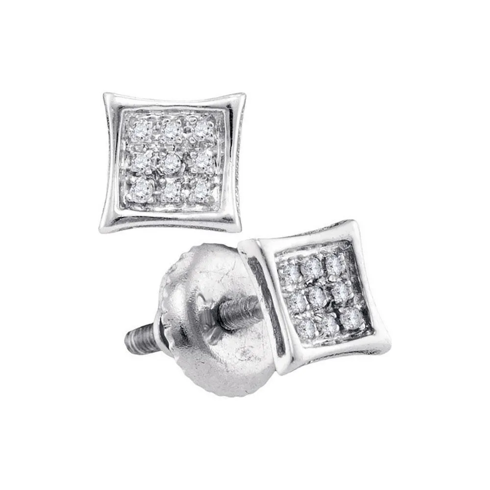 14K White Gold Round Diamond Square Kite Cluster Stud Earrings 1/20 Cttw