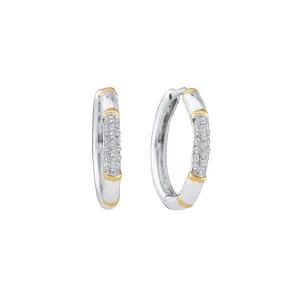 14K White Gold Round Diamond Two-tone Cluster Hoop Earrings 1/6 Cttw