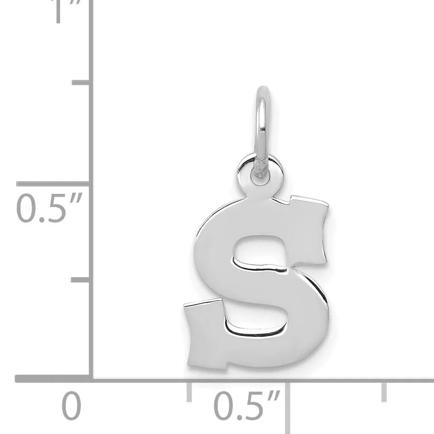 14k White Gold Small Block Design Letter S Initial Pendant