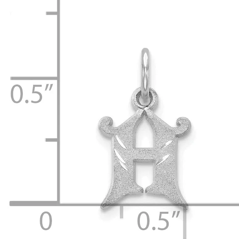 14k White Gold  Small Script Design Letter H Initial Charm Pendant