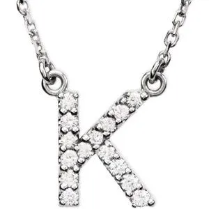 14K White Initial K 1/8 CTW Diamond 16" Necklace