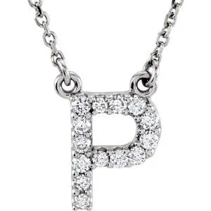 14K White Initial P 1/8 CTW Diamond 16" Necklace