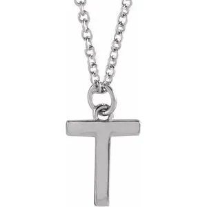 14K White Initial T Dangle 18" Necklace