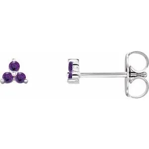 14K White Natural Amethyst Three Stone Earrings