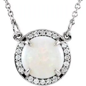 14K White Opal & .05 CTW Diamond 16" Necklace