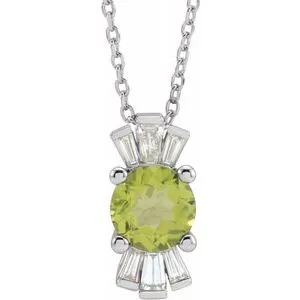 14K White Peridot & 1/6 CTW Diamond 16-18" Necklace