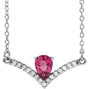 14K White Pink Tourmaline & .08 CTW Diamond 18" Necklace