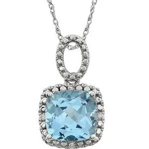 14K White Sky Blue Topaz & .03 CTW Diamond 18" Necklace