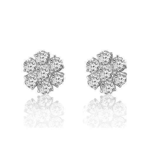 14K White Solid Gold Round Cut Prong Diamond Cluster Earrings 0.81 Ctw