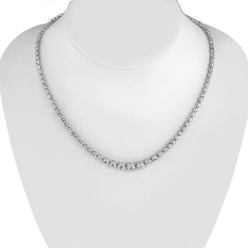 14K White Solid Gold Womens Diamond Necklace 6.25 Ctw