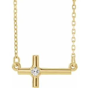 14K Yellow .03 CTW Diamond Sideways Cross 16-18" Necklace