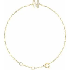 14K Yellow .06 CTW Diamond Initial N 6-7" Bracelet