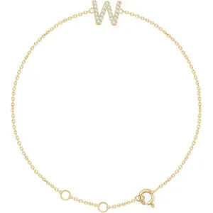 14K Yellow .07 CTW Diamond Initial W 6-7" Bracelet
