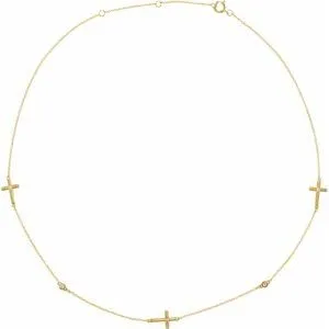 14K Yellow 1/10 CTW Diamond 5-Station Cross Adjustable 16-18” Necklace