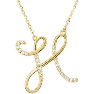 14K Yellow 1/8 CTW Diamond Initial H 17" Necklace