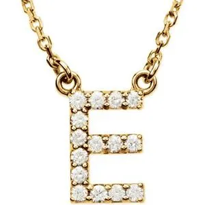14K Yellow 1/8 CTW Natural Diamond Initial E 16" Necklace