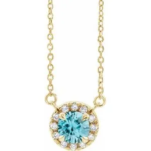 14K Yellow 3 mm Natural Blue Zircon & .03 CTW Natural Diamond 16" Necklace