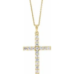 14K Yellow 3/4 CTW Diamond Cross 18" Necklace